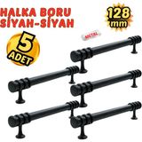 5 Adet Metal Halka Mobilya Çekmece Dolap Kulpu Siyah-Siyah 128 mm