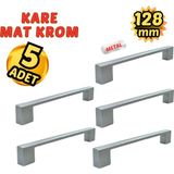 5 Adet Metal Kare Mobilya Çekmece Dolap Kulpu Mat Krom 128 mm
