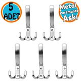 (5 Adet) Metal Krom Portmanto Mobilya Vestiyer Duvar Dolap Elbise Kıyafet Askısı Askılığı Askılık
