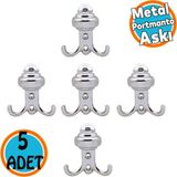 (5 Adet) Metal Krom Portmanto Vestiyer Duvar Askısı Dolap Elbise Kıyafet Askılığı Askılık
