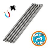 (5 Adet) Mıknatıslı 150 Mm Pozidriv Bits Uç Pz2 Manyetik 1/4" Matkap Ucu 15 Cm Güçlü Tayvan Çeliği