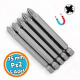 (5 Adet) Mıknatıslı 75 Mm Pozidriv Bits Uç Pz2 Manyetik 1/4" Matkap Ucu 7.5 Cm Güçlü Tayvan Çeliği