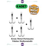 5 Adet Noktalı Portmanto Askı Vestiyer Duvar Dolap Askısı Krom Metal Mobilya Gümüş Kapı Askılık