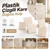 (5 Adet) Plastik Çizgili Kare Düğme Kulp Krem Renk Dolap Çekmece Komodin Şifonyer Mutfak Mobilya Kulpu