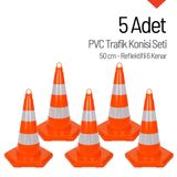 5 Adet PVC Trafik Konisi 50 cm Reflektifli 6 Kenar Trafik Dubası Seti