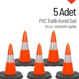 5 Adet PVC Trafik Konisi 50 cm Reflektifli Ağırlıklı Trafik Dubası Seti
