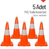 5 Adet PVC Trafik Konisi 50 cm Reflektifli Trafik Dubası Seti