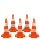 5 Adet PVC Trafik Konisi 52 cm Çift Reflektifli - Ağırlıksız Trafik Dubası Seti