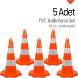 5 Adet PVC Trafik Konisi 52 cm Çift Reflektifli Trafik Dubası Seti
