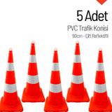 5 Adet Pvc Trafik Konisi 90 cm Çift Reflektifli Trafik Dubası Seti