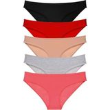 5 Adet Süper Eko Set Likralı Kadın Slip Külot Siyah Kırmızı Ten Gri Fuşya - XL - Renkli