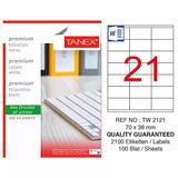 5 Adet Tanex Tw-2121 Beyaz Adres Ve Posta Etiketi 70 Mm X 38 Mm