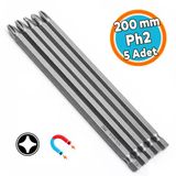 (5 Adet) Tayvan Çeliği Mıknatıslı Yıldız Ph2 Bits Uç Manyetik 1/4" Matkap Ucu 20 Cm Uzunluk