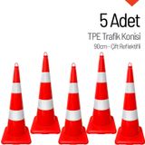 5 Adet Tpe Trafik Konisi 90 cm Çift Reflektifli Trafik Dubası Seti