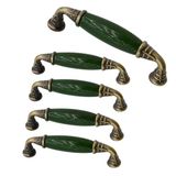 (5 Adet) Verdion Yeşil Porselen Krom Kulp 96 Mm 9.6 Cm Mobilya Çekmece Dolabı Dolap Kapak Kulb Kulpu