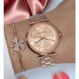5 Atm Su Geçirmez Rose Kadran Çelik Zarif Rose Gold Kadın Kol Saati, Taşlı Bileklik Hediyeli