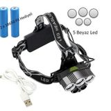 5 Beyaz Led 6 Modlu Kafa Feneri Yağmur Geçirmez Alüminyum Alaşım 50w