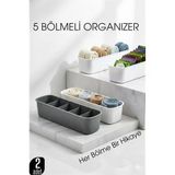 5 Bölmeli Dolap Ve Çekmece İçi 2’Li Set Organizer Kutusu (Gri & Beyaz) 722440