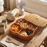 5 Bölmeli Kapaklı Rattan Organizer Kutu - Çok Amaçlı Sepet