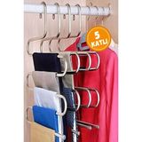 5 Bölmeli Metal Elbise Askısı - Giysi Pantalon Eşarp Fular Düzenleyici - Krom