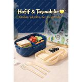 5 Bölmeli Taşınabilir Yemek Kabı Lunch Box Diyet Beslenme Kutusu Saklama Kabı Çatal Kaşık Sefer Tası - Lacivert