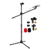 5 Core Mikrofon Standı Zemin Evrensel Yüksekliği Ayarlanabilir Tripod Mikrofon Standları 2 Mikrofon Tutar w Uzayan Teleskopik Bom Kolu Katlanabilir Taşınabilir Sahne Üzerinde Stüdyo için Siyah - MS
