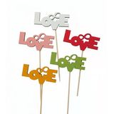 5 Farklı Renkte Ahşap Love Yazılı Pasta Ve Çiçek Süsü - Düğün, Nişan Ve Doğum Günü Dekoratif Süs, 5’Li Paket