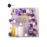 5 Harf Isimli 1 Yaş Macaron Mor Balon Zinciri Seti Gölge Mor Altın Balon Dekorasyon