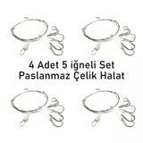 5 Iğneli Paslanmaz Çelik Halatlı Dip Hırsız Olta Takımı 4’lü Set – 6# Karbon Çelik Iğne
