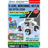 5 Kameralı 4G/E-Sım Destekli 18X Zoom Ptz Güneş Enerjili Profesyonel Dış Mekân Güvenlik Kamerası