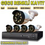 5 Kameralı 8 Warm Ledli 1080P Plastik Kasa Güvenlik Kamera Seti