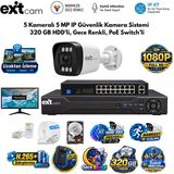 5 Kameralı Full Hd Ip Güvenlik Kamera Seti – 10 Kanal Nvr, 320Gb Hdd, 1 Top Cat6, 8 Port Poe Switch Ve 20" Full Hd Monitör