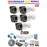 5 Kameralı Gece Renkli 8 Adet Warm Ledli Yeni Nesil 5 Mp Kuruluma Hazır Güvenlik Kamerası Seti