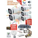 5 Kameralı Sesli Güvenlik Kamerası Seti - Gece Renkli 5Mp Sony Seculens, 1080P Full Hd Ahd, 4 Warm Led, Colorvu - Plastik Kasa