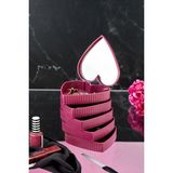 5 Katlı Aynalı Kalp Dönüşlü Ahşap Bej Takı Organizer Kutusu