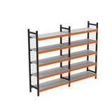 5 Katlı Duble Dekoratif Midi Rack - Ekonomik Depo,Arşiv, Kiler Rafı Siyah-Turuncu 46X90 Cm 150 Cm