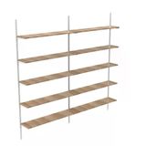 5 Katlı Duble Kitaplık - Ahşap Duvar Rafı, Dekoratif Raf Meşe 25X60 Cm