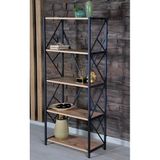 5 Katlı Kitaplık - Metal Ayaklı Ahşap Kitaplık, Dekoratif Raf Meşe