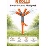 5 Kollu Bahçe Sulama Fıskiyesi, 360° Döner Sprinkler, Plastik, Otomatik Sulama Aparatı, Zemin Çivisi ile Kolay Kurulum