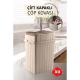 5 L - Çift Kapaklı Slim Çöp Kovası - Dekoratif Tezgah Üstü Ev Ofis Banyo & Mutfak Çöp Kutusu Krem