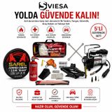 5 Li Araç Acil Durum Seti Kriko Takviye Kablosu Kompresör Bijon Anahtarı Trafik Seti Yangın Tüpü