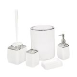 5 Li Çöp Kovası Banyo Seti Beyaz Çizgili
