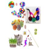 5' Li Kedi Oyuncağı Set: Kedi Oltası Kedi Çimi Pon Pon Top Sesli Tüylü Top