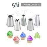 5' Li Krema Duyu Seti Büyük Boy Pasta Dolgu Kreması Paslanmaz Şanti Duyu Çelik Set-1 Beyaz