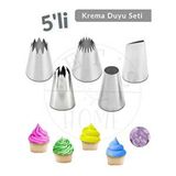 5' Li Krema Duyu Seti Büyük Boy Pasta Dolgu Kreması Paslanmaz Şanti Duyu Çelik Set-3 Gri