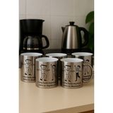 5 Li Paket Yazı Baskı Büyük Boy Gümüş Çay Kupa Bardak - Füme - 330 ml