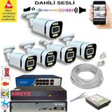 5 li Yapay Zeka Destekli 5 MP Görüntü POE Bağlantılı Sesli 6 Warm Led Gece Renkli IP Kamera Seti 4386WS