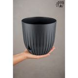 5 Litre Çizgi Saksı 21cm Tabaklı Delikli Plastik Drenajlı Çiçek Saksısı - Antrasit