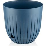 5 Litre Çizgi Saksı 21cm Tabaklı Delikli Plastik Drenajlı Çiçek Saksısı - Mavi