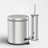 5 Litre Çöp Kovası ve Tuvalet Fırçası Krom İkili Set